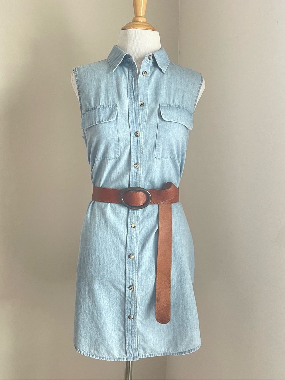 Equipment Femme Sleeveless Light Wash Denim Chambray Button Shirt Dress